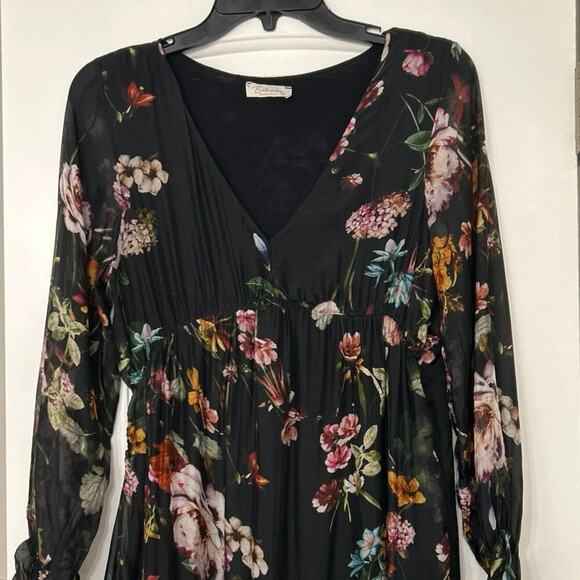 Bellambra Silk Blend Black Foral Babydoll Ruffle Hem Mini Dress XS Whimsigoth - Picture 6 of 15